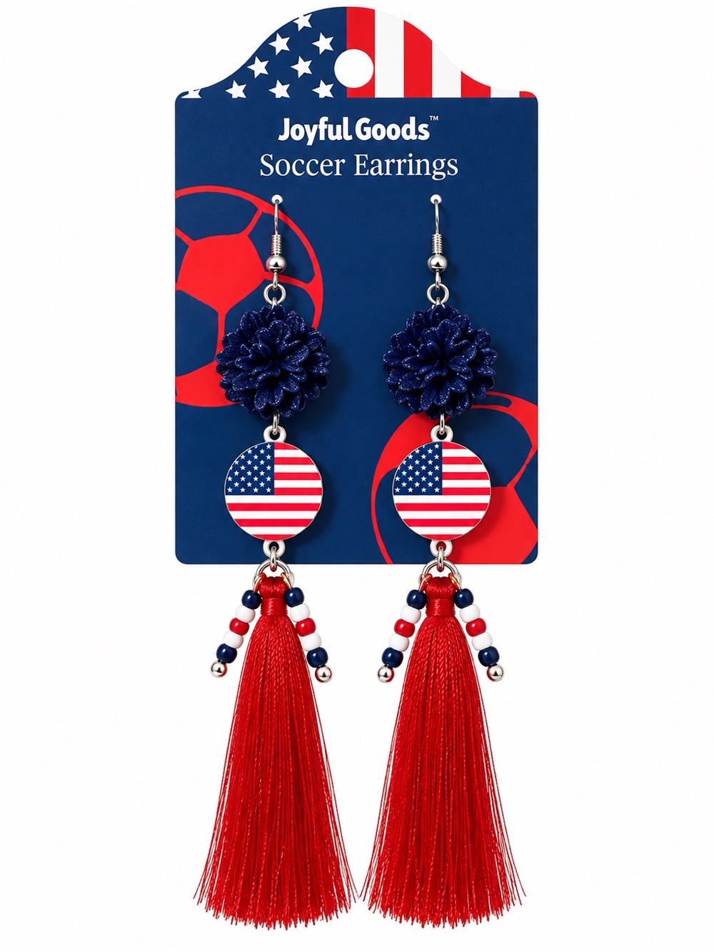 USA Soccer Tassel Earrings – Red, White & Blue Patriotic Game Day Jewelry